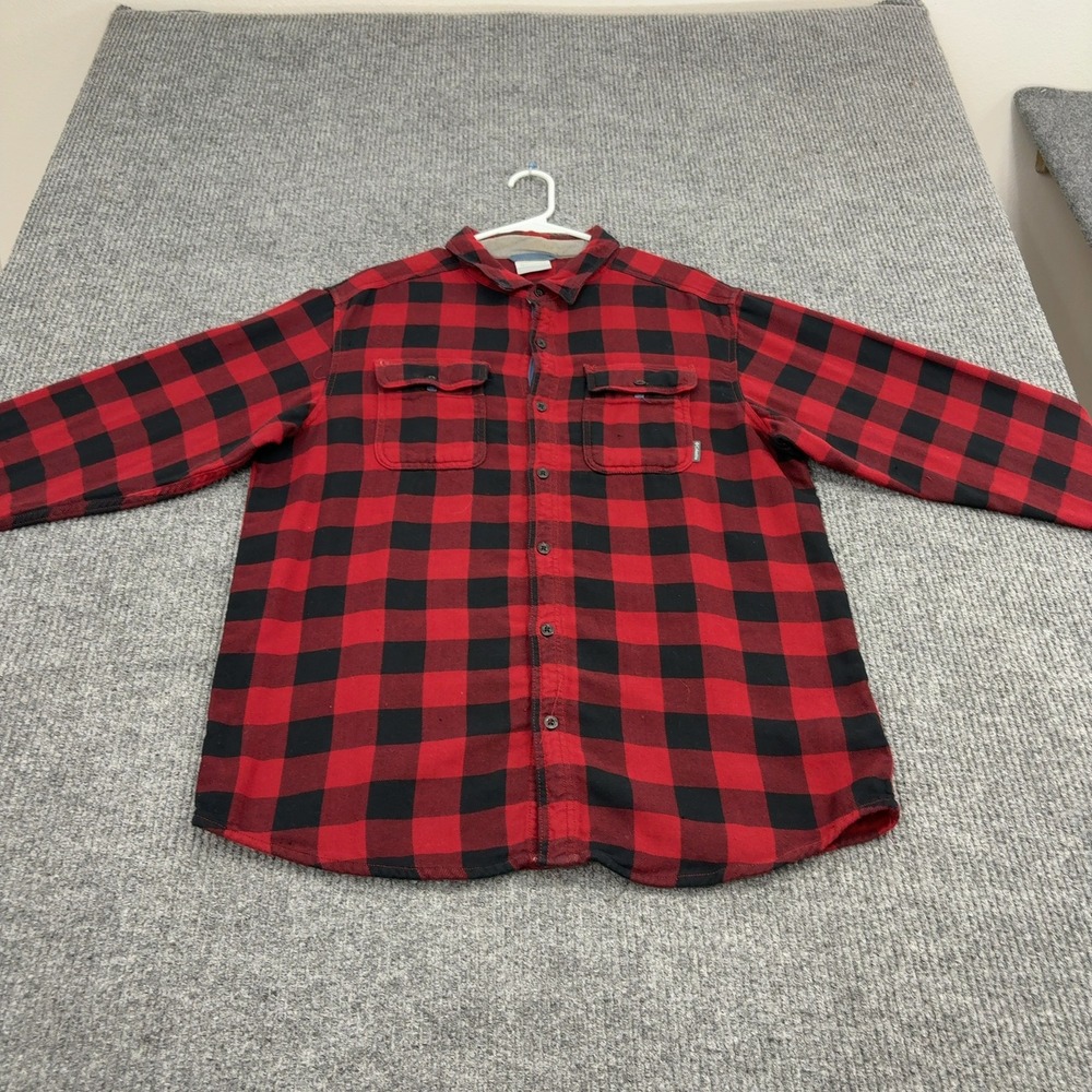 Columbia Shirt Men L Red Cotton Buffalo Check Flannel Button Up Outdoor Gorpcore